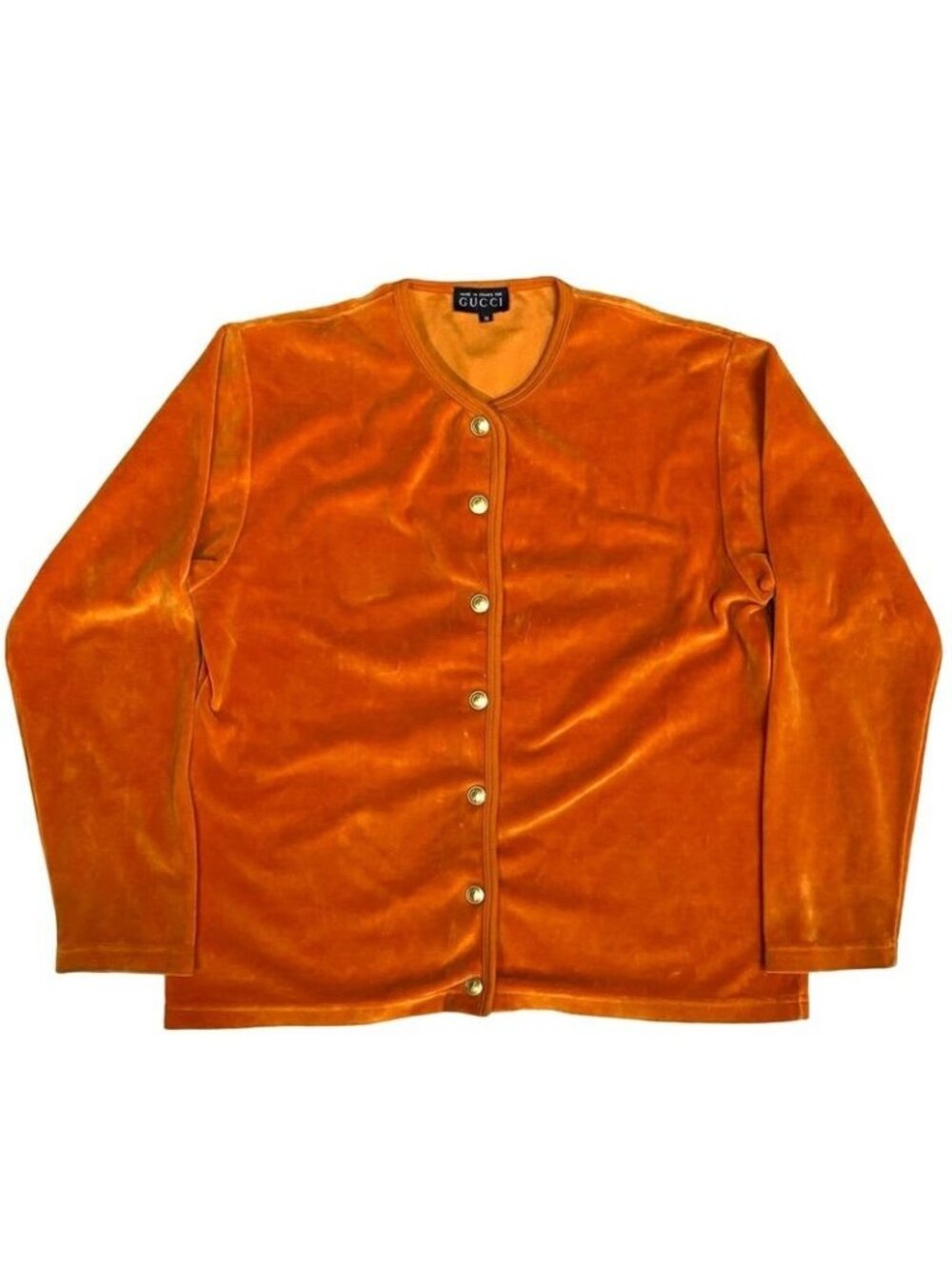 Gucci Vintage Velor Cardigan GG Logo Button Cotton Polyester Orange